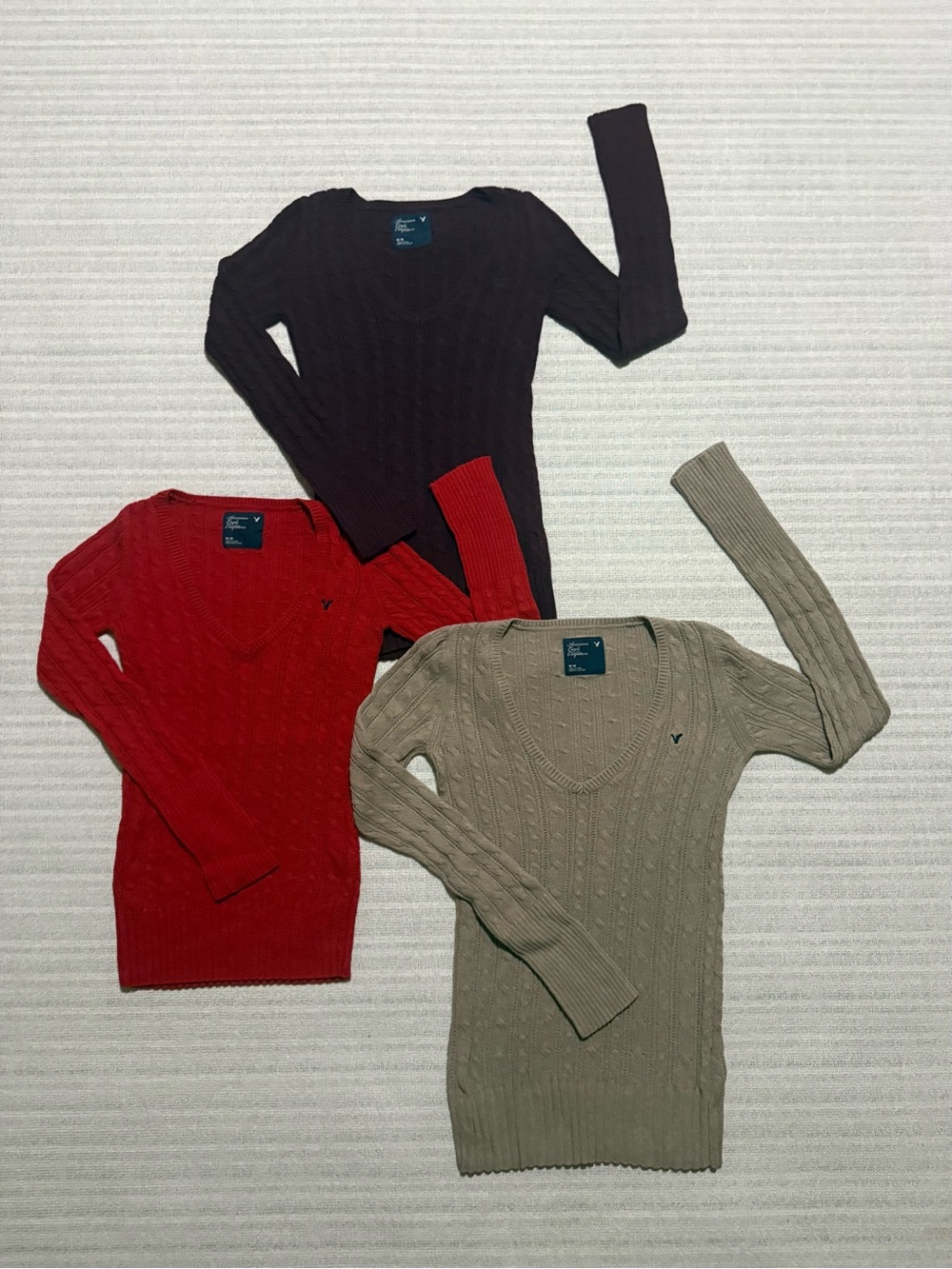 Vintage American Eagle Cable Knit V-Neck Sweaters Women’s Sz M